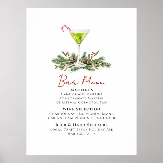 Martinis and Mistletoe Holiday Party Bar Menu ポスター (正面)