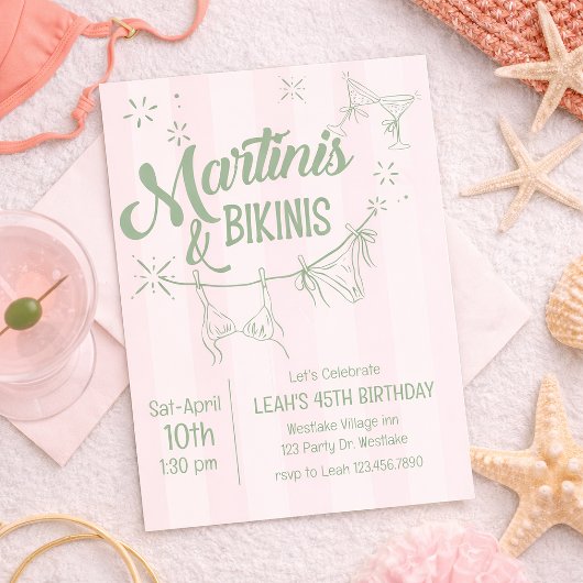 Martinis & Bikinis バースデー招待状 | プールパーティー 招待状