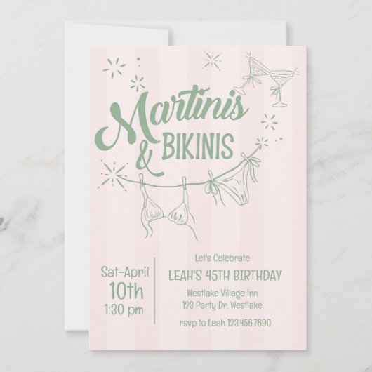 Martinis & Bikinis Birthday Invitation | Pool Part 招待状 (正面)