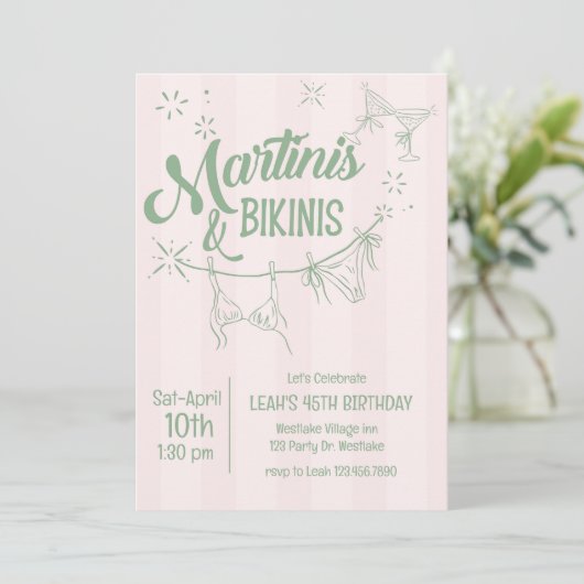 Martinis & Bikinis Birthday Invitation | Pool Part 招待状 (スタンド正面)