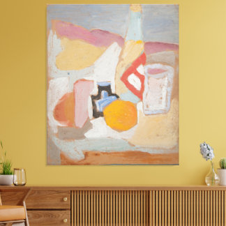 Martwa natura z pomarańczą, butelką i kałamarzem キャンバスプリント