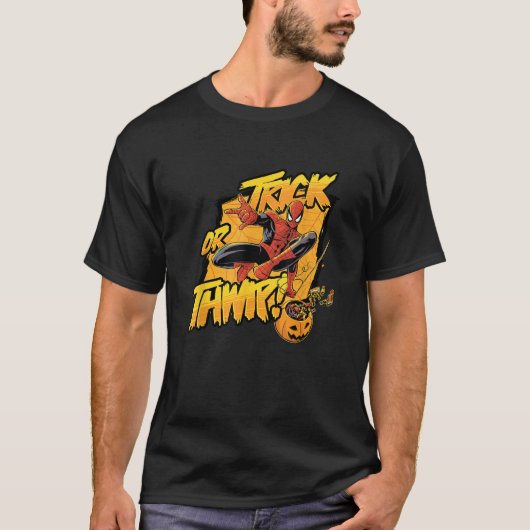 Marvel Classic Halloween Spider Man Trick Or Thwip Tシャツ (正面)