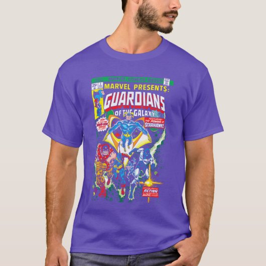 Marvel Guardians of the Galay Retro Comic Cover gi Tシャツ (正面)