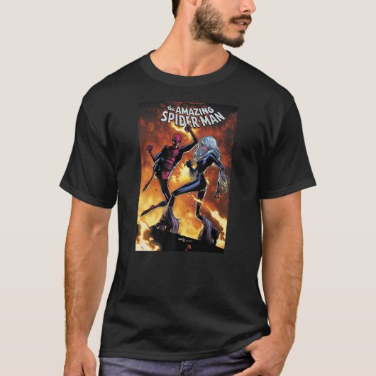 Marvel Spider-Man Black Cat Comic Cover Tシャツ (正面)