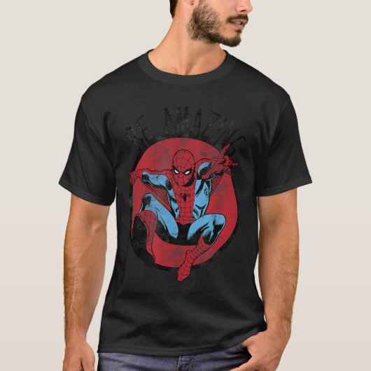 Marvel SpiderMan Be Amazing Distressed Comic Circl Tシャツ (正面)