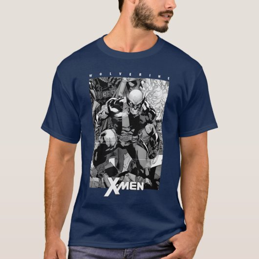 Marvel XMen Wolverine Black White Comic Panel frie Tシャツ (正面)