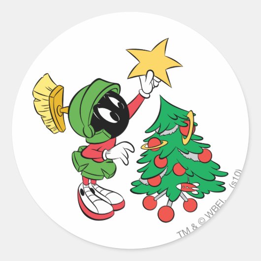 MARVIN THE MARTIAN™星を木に置く ラウンドシール (正面)