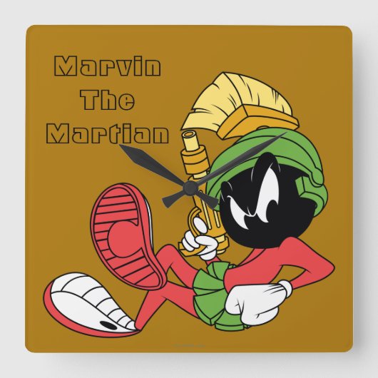 MARVIN THE MARTIAN™ Recliningとレーザー スクエア壁時計 (正面)