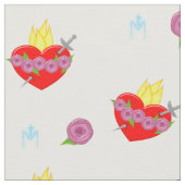 Maryのハートと白の背景のバラ ファブリック (クローズアップ)