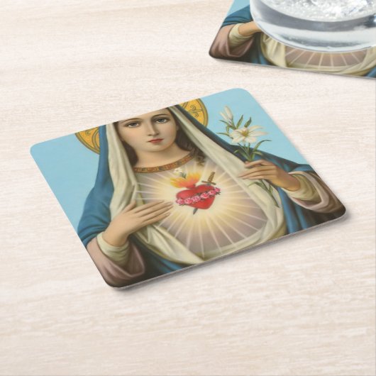 Maryの汚れなきハートOur Ladyの宗教的なイメージ スクエアペーパーコースター (アングル)