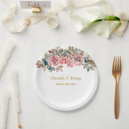 MARYウォーターカラーバラエメラルドグリーン結婚ズ ペーパープレート