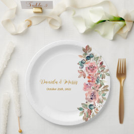 MARYウォーターカラーバラエメラルドグリーン結婚ズ ペーパープレート