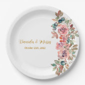 MARYウォーターカラーバラエメラルドグリーン結婚ズ ペーパープレート (正面)