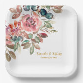 MARYウォーターカラーバラエメラルドグリーン結婚ズ ペーパープレート (正面)