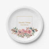 MARYウォーターカラーバラエメラルドグリーン結婚ズ ペーパープレート (正面)