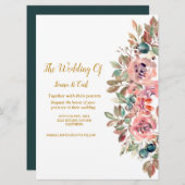 MARYウォーターカラーバラエメラルドグリーン結婚ズ 招待状 (正面/裏面)