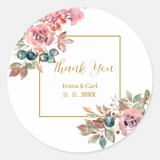 MARY水彩バラエメラルドグリーンラベル ラウンドシール (正面)