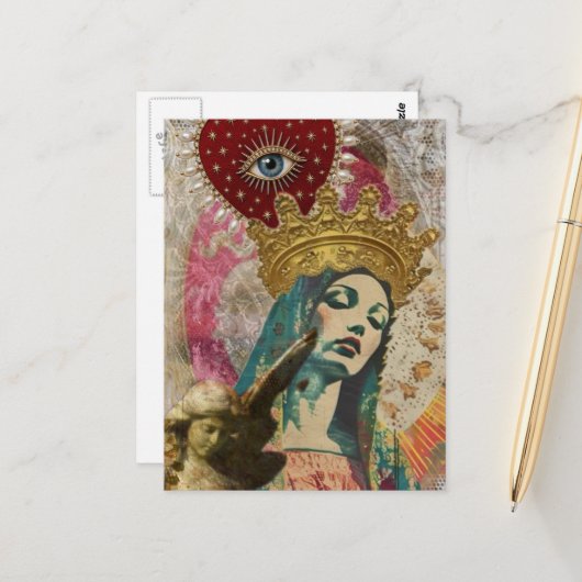 Mary and Angel Mixed Media Collage ポストカード (正面/裏面インサイチュ)