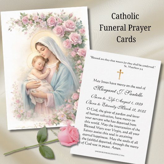 Mary and Jesus Floral Funeral Memorial Holy Card - 名刺
