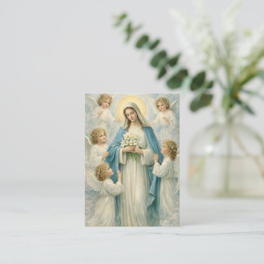 Mary Angels Catholic Funeral Memorial Holy Card - 名刺 (スタンド正面)