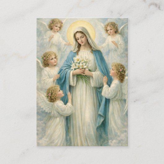 Mary Angels Catholic Funeral Memorial Holy Card - 名刺 (正面)