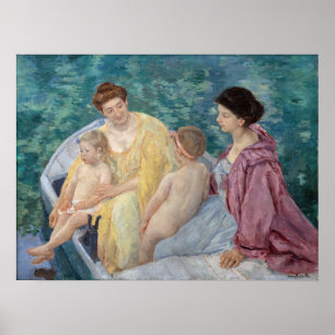 Mary Cassatt – ボートで2人の母親と子供 ポスター