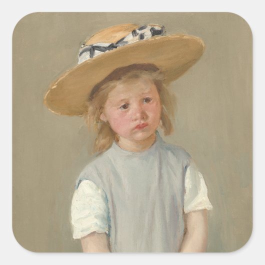 Mary Cassatt – 麦藁帽子の子供 スクエアシール (正面)