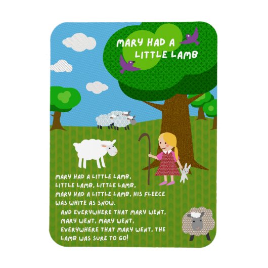 Mary Had a Little Lamb Nursery Rhyme Magnet マグネット (縦)