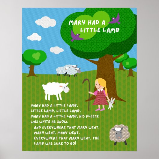 Mary Had a Little Lamb Nursery Rhyme Poster ポスター (正面)