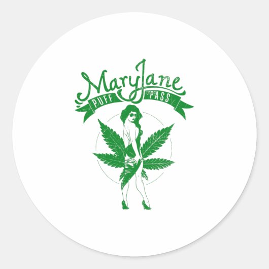 Mary Jane Puff Pass Woman Artwork green ラウンドシール (正面)