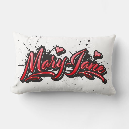 Mary-Jane red Heart Graffiti Kissen lang ランバークッション (正面)