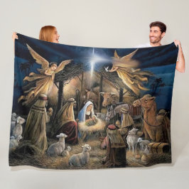 MARY、JESUS、JOSEPH in the MANGER フリースブランケット