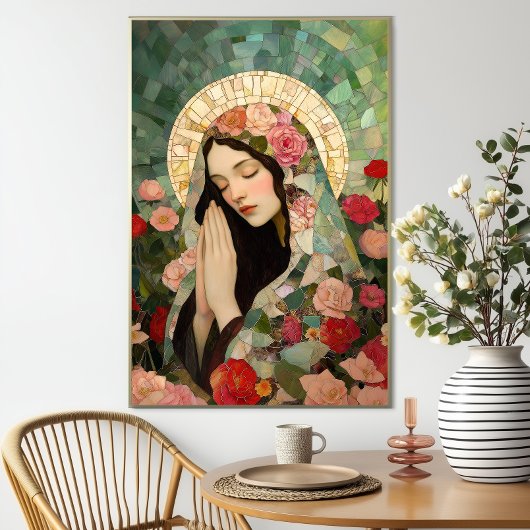 Mary Magdalene Floral Roses Mosaic Art ポスター