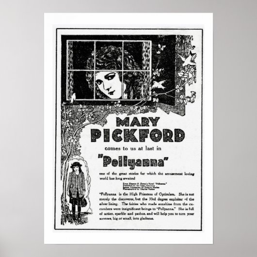 Mary Pickford Pollyanna Movie Ad Print ポスター (正面)