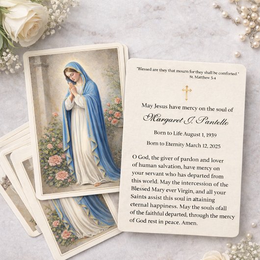 Mary Praying Catholic Funeral Memorial Holy Card - 名刺