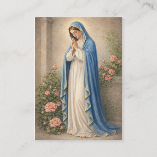 Mary Praying Catholic Funeral Memorial Holy Card - 名刺 (正面)
