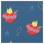 Mary Rosary & Navy背景の完全なハート ファブリック (クローズアップ)