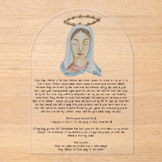 Mary Undoer of Knots Acrylic Prayer Card アクリル招待状 (正面)