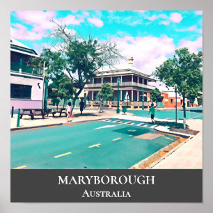 Maryboroughのオーストラリアの田舎町のヴィンテージ旅行 ポスター