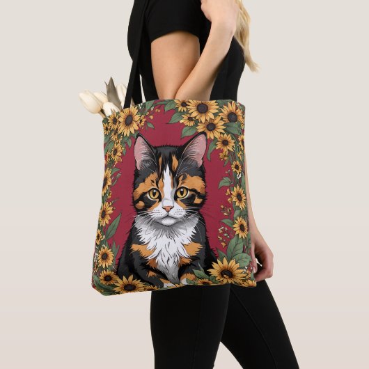 Maryland Calico Cat And Black Eyed Susan Flowers トートバッグ (クローズアップ)