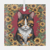 Maryland Calico Cat And Black Eyed Susan Flowers 1 ガラスオーナメント (正面)