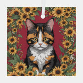 Maryland Calico Cat And Black Eyed Susan Flowers 1 ガラスオーナメント (裏面)