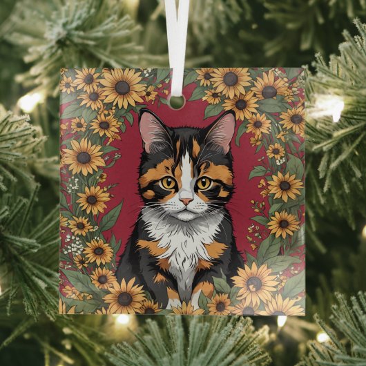 Maryland Calico Cat And Black Eyed Susan Flowers 1 ガラスオーナメント (インサイチュ)