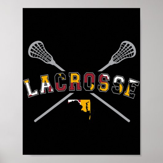 Maryland Flag Lacrosse Boys Mens College LAX Stic ポスター (正面)