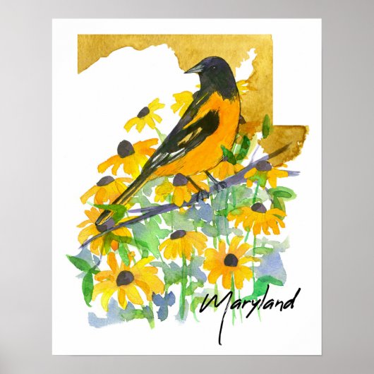 Maryland State Shape Baltimore Oriole Susans ポスター (正面)