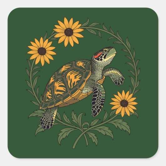 Maryland Terrapin And Black Eyed Susan Flowers スクエアシール (正面)