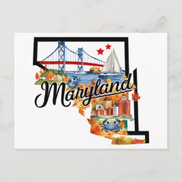 Maryland USA State Shaped Vintage Watercolor ポストカード