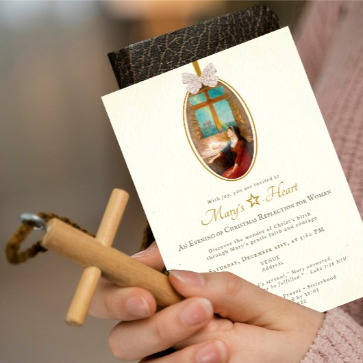 Mary's Heart Christmas Vintage Bow Women Ministry 招待状