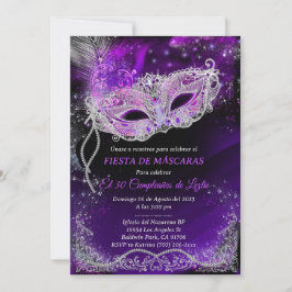 Mascarada de cumpleanos personalizada en negro 招待状