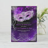 Mascarada de cumpleanos personalizada en negro 招待状 (スタンド正面)